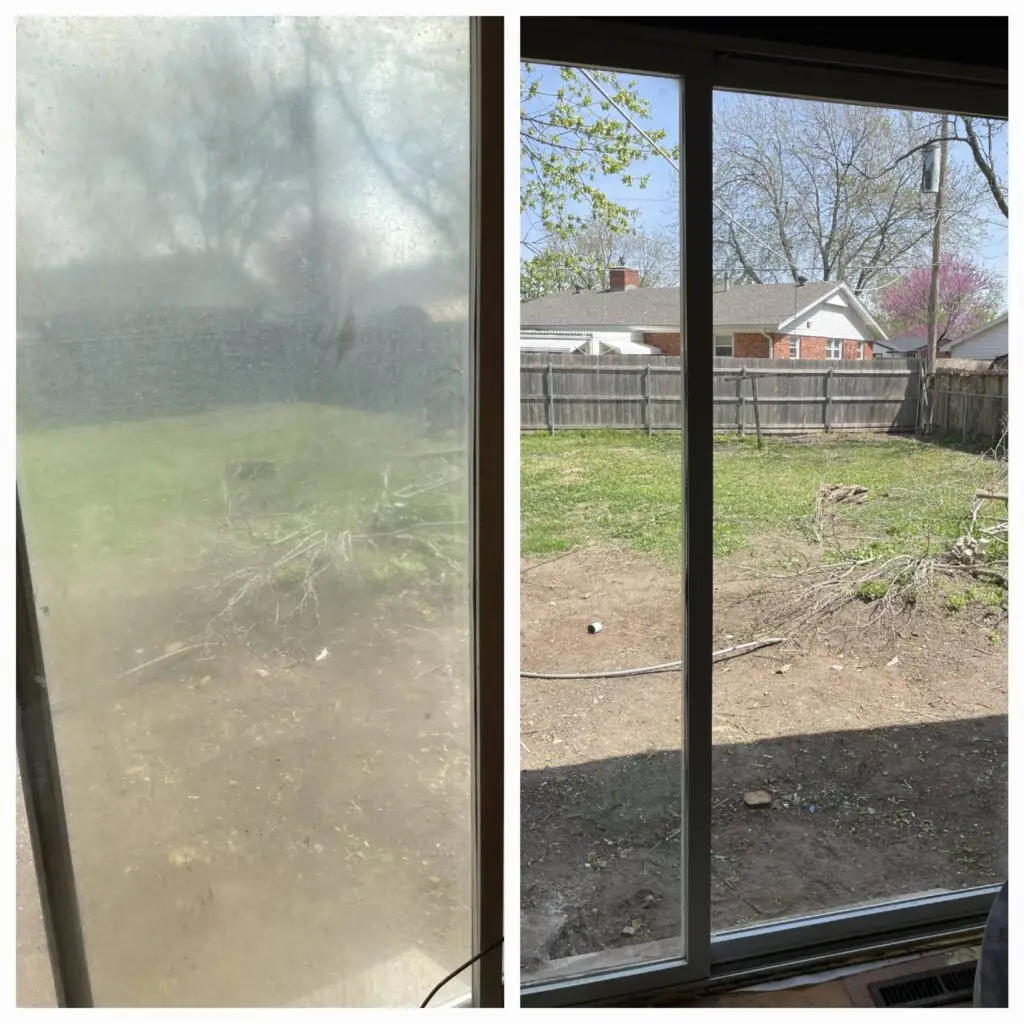 Before and after of a patio sliding door