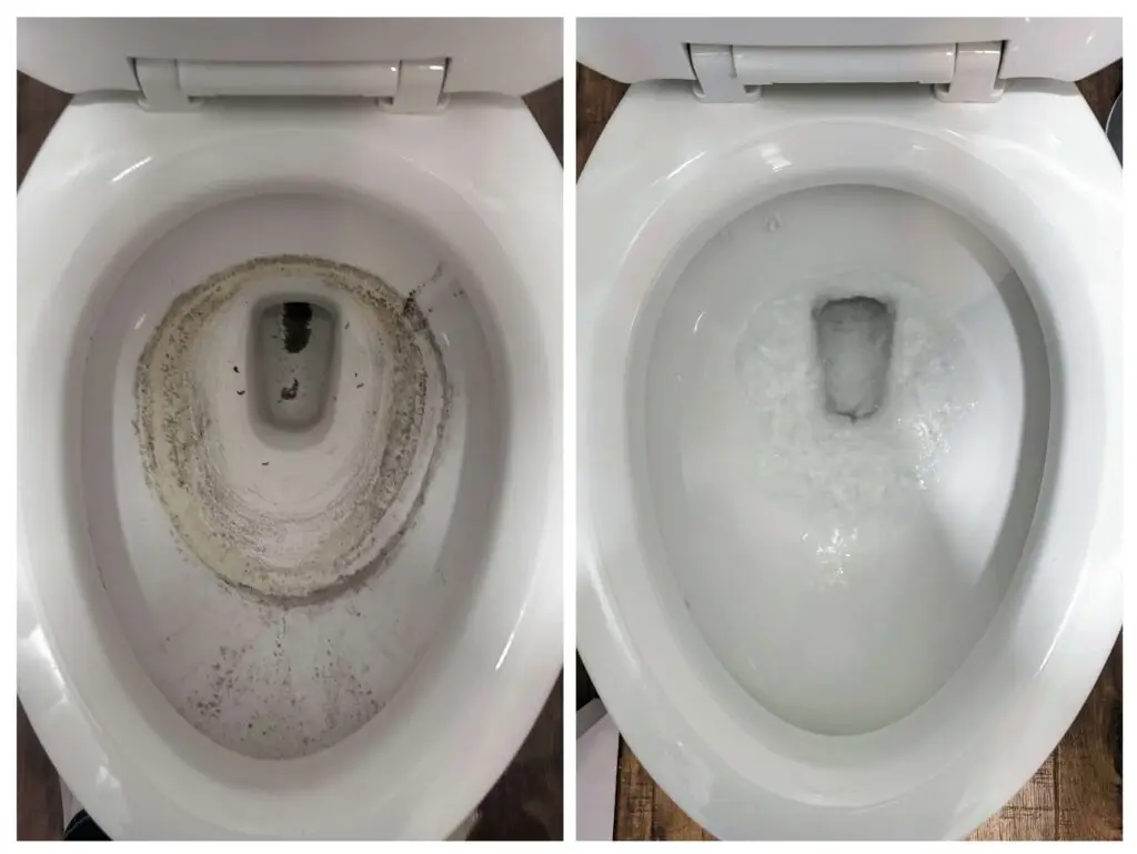 Before and after of a toilet